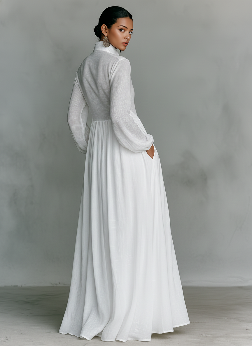 Liana - Vestido maxi minimalista de algodão e linho