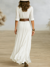 Aurora | Vestido Comprido em Linho com Gola Invertida