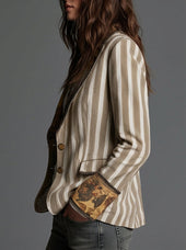 Sara | Blazer Boho às Riscas com Gola Estampada