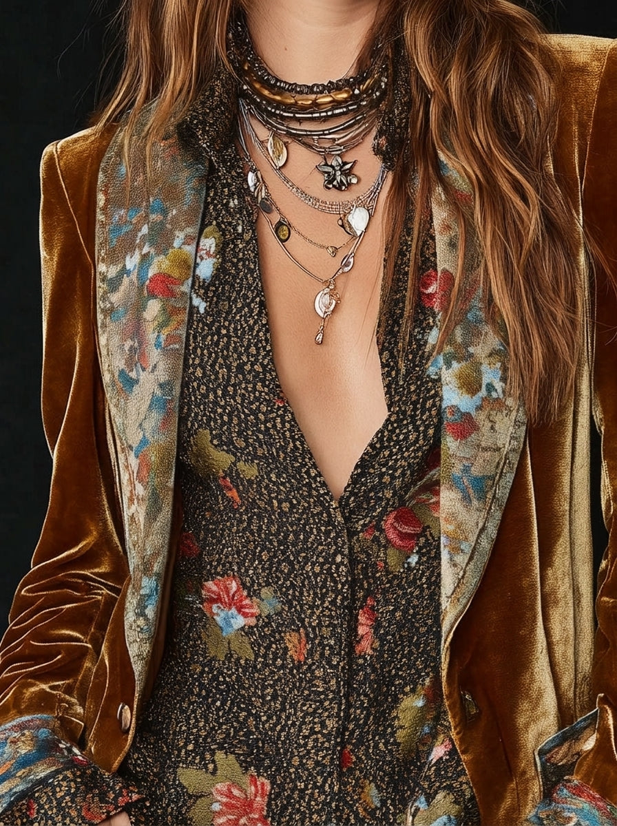 Marcela | Blazer Patchwork com Estampado Floral Vintage