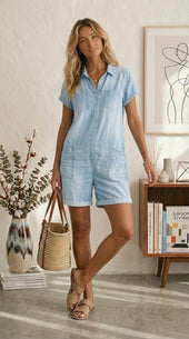 Maria Douro - Macacão Curto de Denim