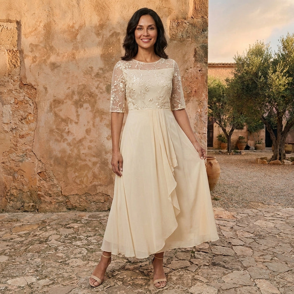 Leonor | Vestido de Chiffon com Corpete de Renda