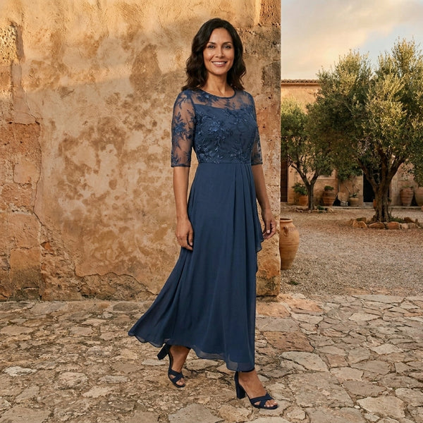 Leonor | Vestido de Chiffon com Corpete de Renda