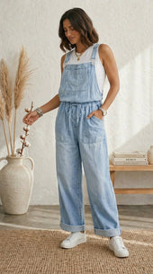 Maria Douro - Macacão de Denim com Tirantes Ajustáveis