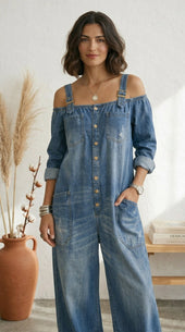 Maria Douro - Macacão de Denim com Ombros à Mostra
