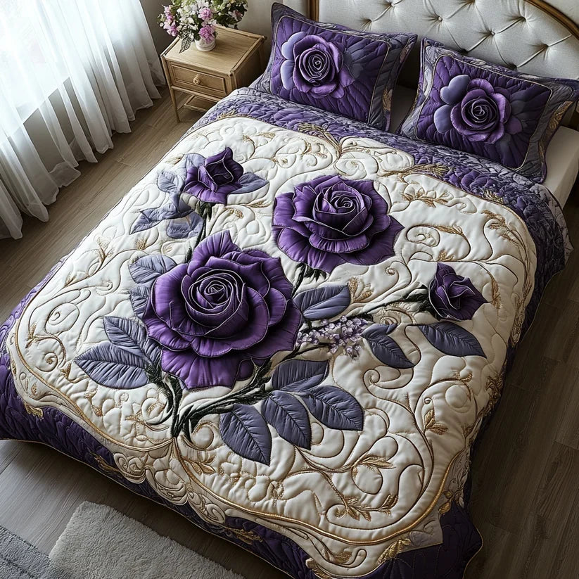 Conjunto de Cama 3 Peças Rosa Roxa