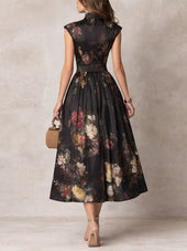 Elsa - Vestido midi plissado com padrão floral