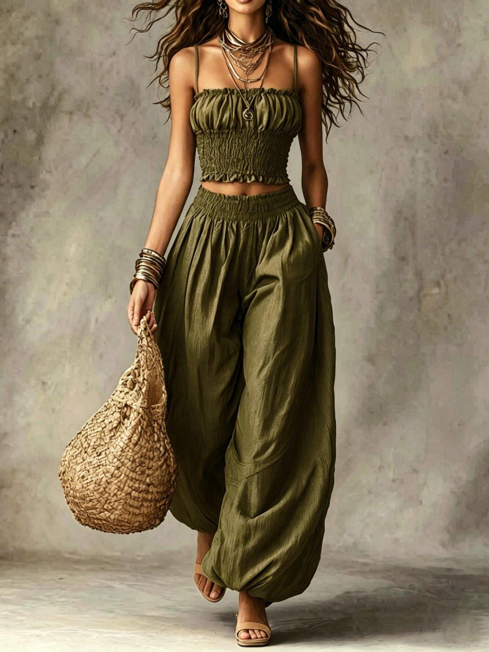 Marta | Conjunto de Top Franzido e Calça Fluida