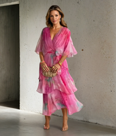 Camila | Vestido Midi em Camadas Estilo Aguarela
