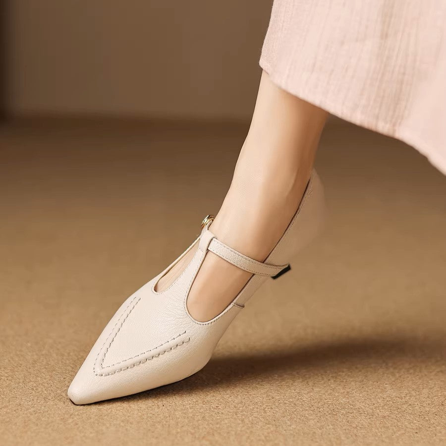 Marisa | Sapatos de Salto com Tira em T e Biqueira Pontiaguda