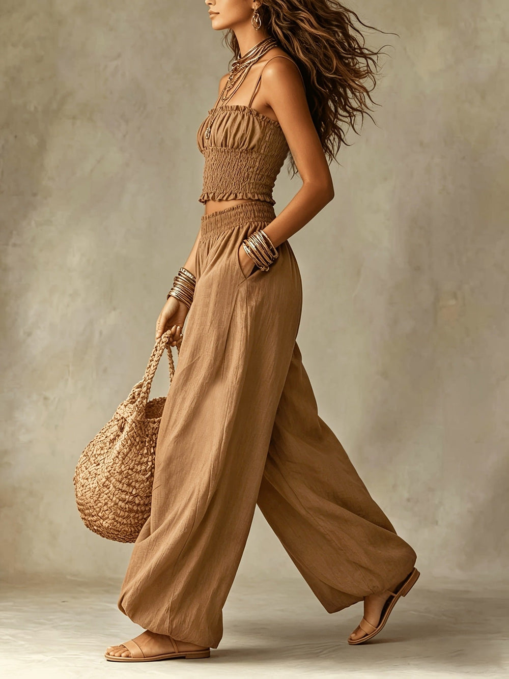 Marta | Conjunto de Top Franzido e Calça Fluida