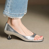 Regina | Sapatos Peep-Toe de Salto Baixo