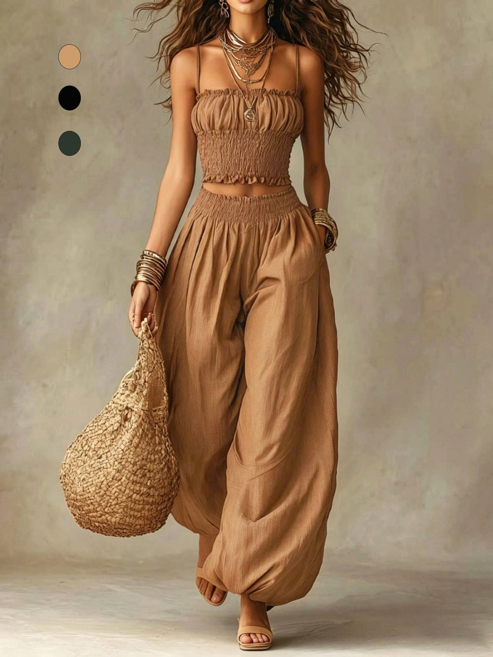 Marta | Conjunto de Top Franzido e Calça Fluida