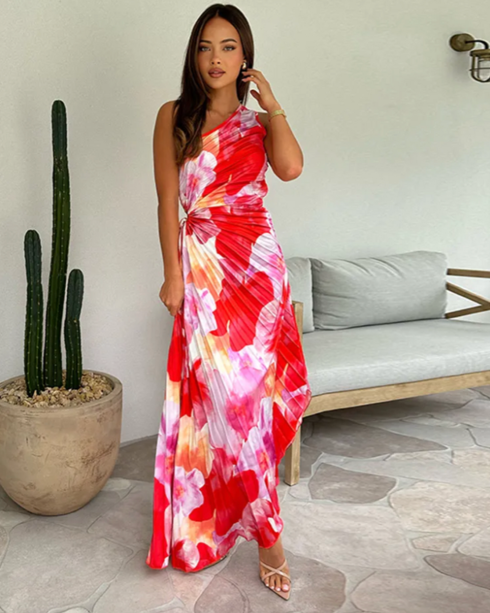Leonor | Vestido Comprido Estampado de Um Ombro