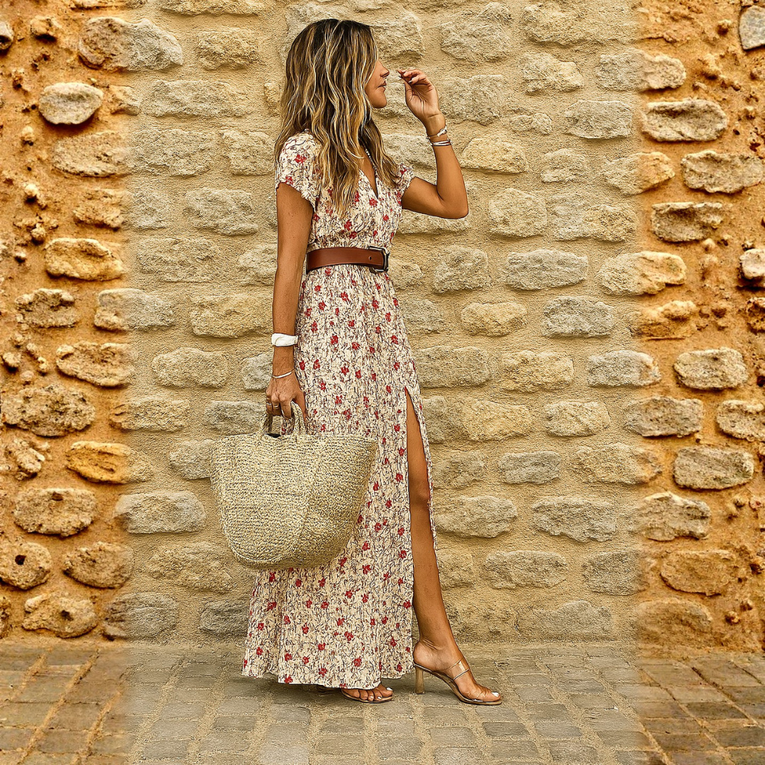 Júlia – Vestido longo boêmio fluido com cinto