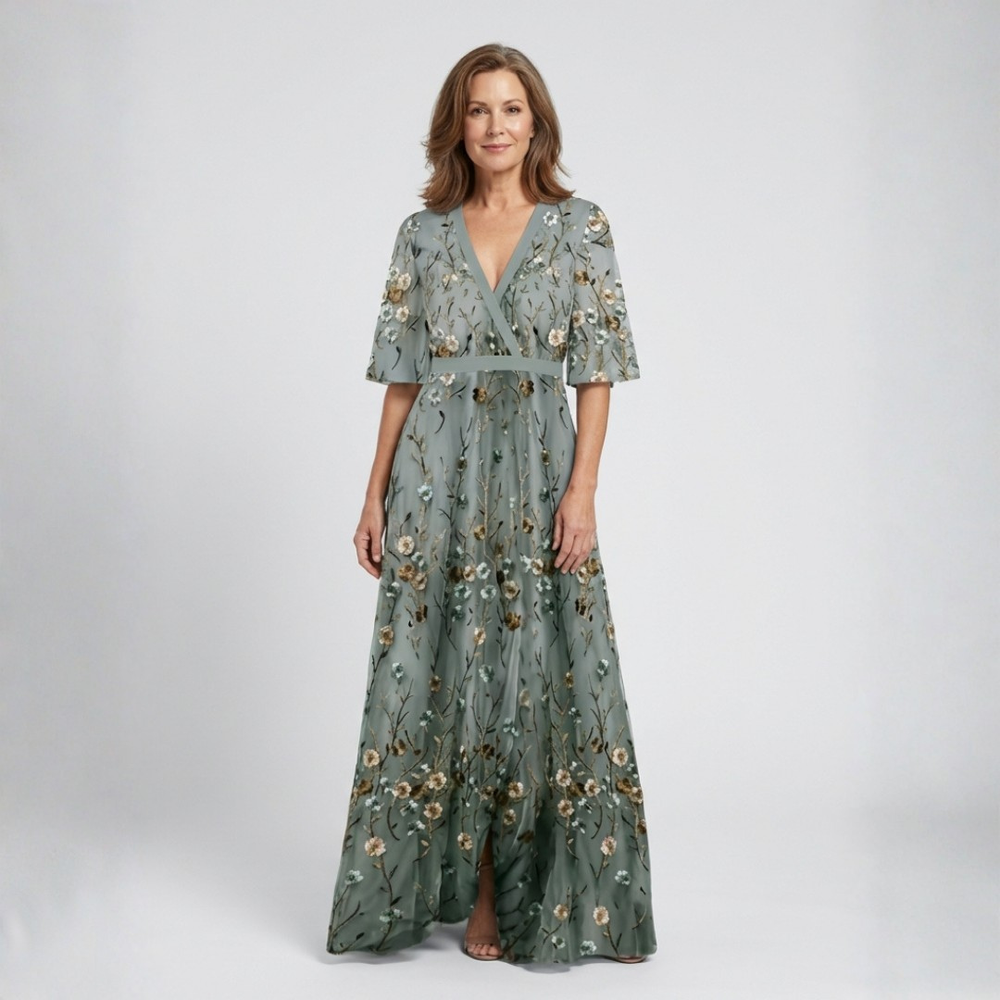 Elga – Vestido longo florido com decote em V