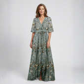 Elga – Vestido longo florido com decote em V