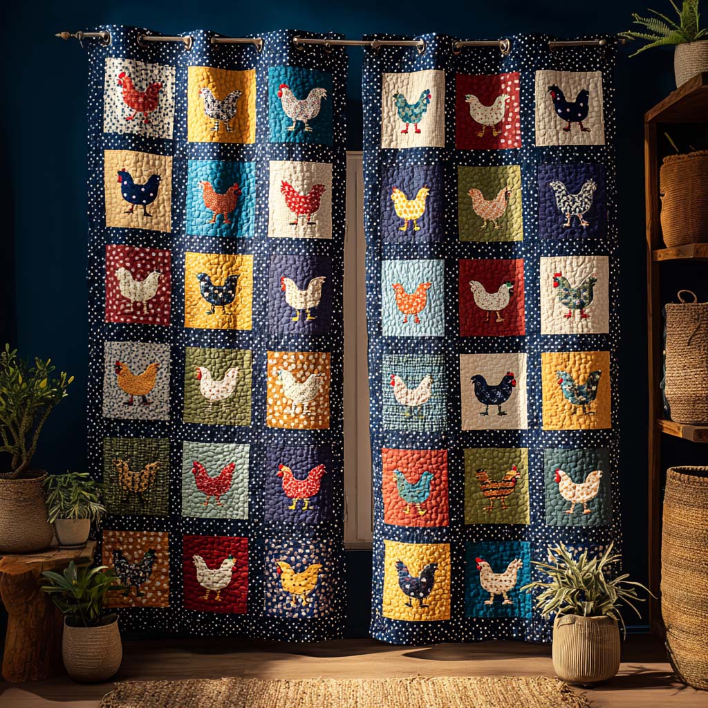 Cortinado Acolchoado Galinha em Patchwork