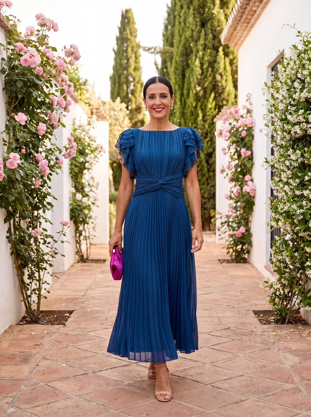 Seraphina | Vestido Comprido Plissado com Cintura Atada