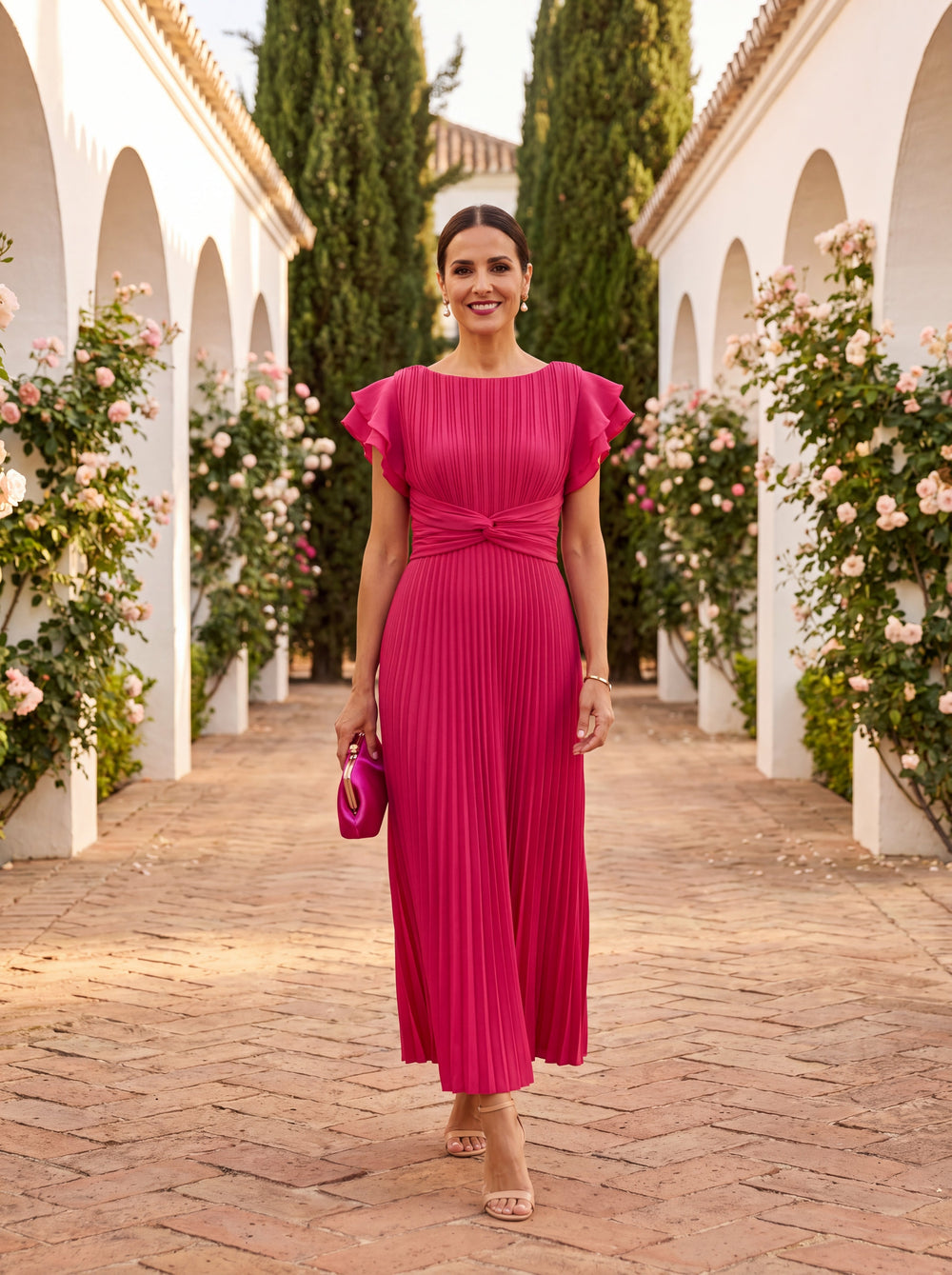 Seraphina | Vestido Comprido Plissado com Cintura Atada