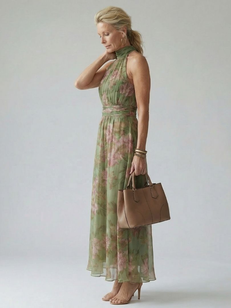 Aurélia | Vestido Comprido Franzido com Decote Halter