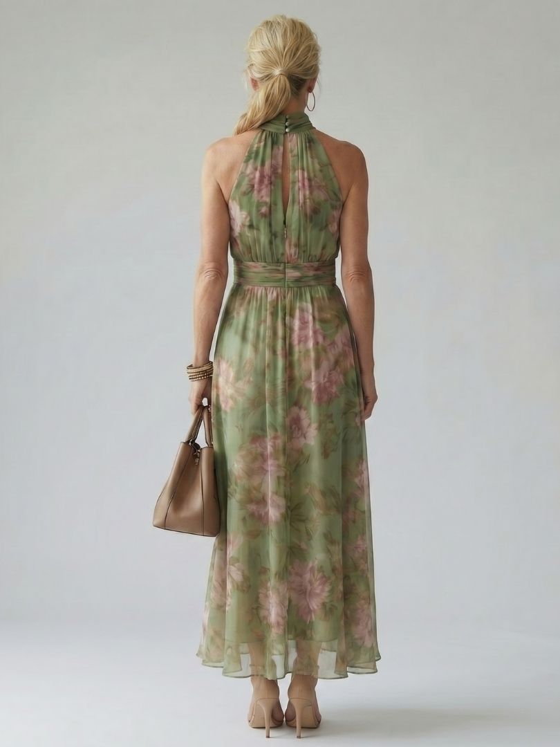 Aurélia | Vestido Comprido Franzido com Decote Halter