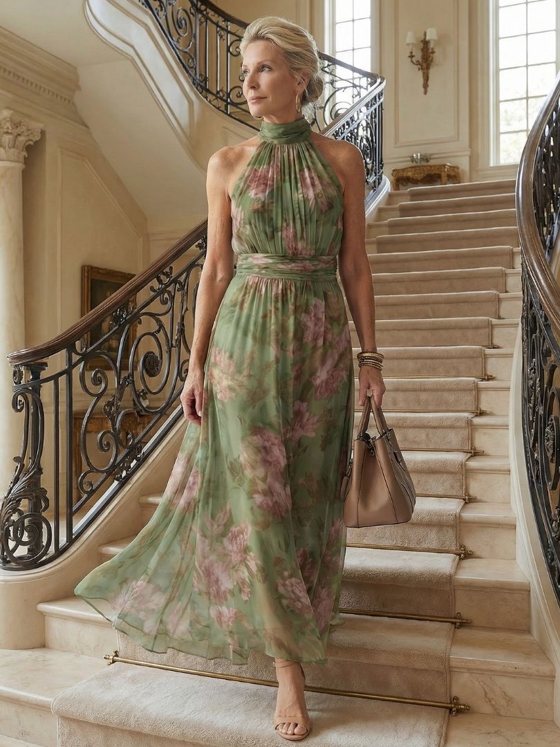 Aurélia | Vestido Comprido Franzido com Decote Halter