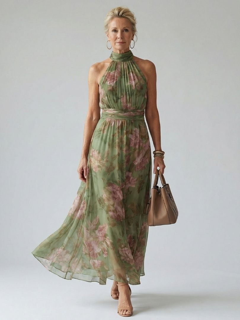 Aurélia | Vestido Comprido Franzido com Decote Halter