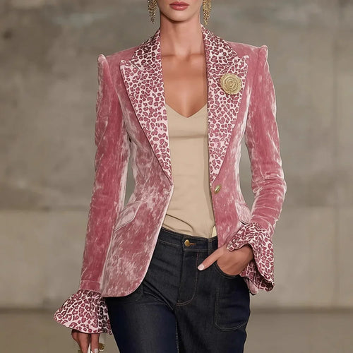 Perpétua | Blazer de Veludo com Lapela Leopardo