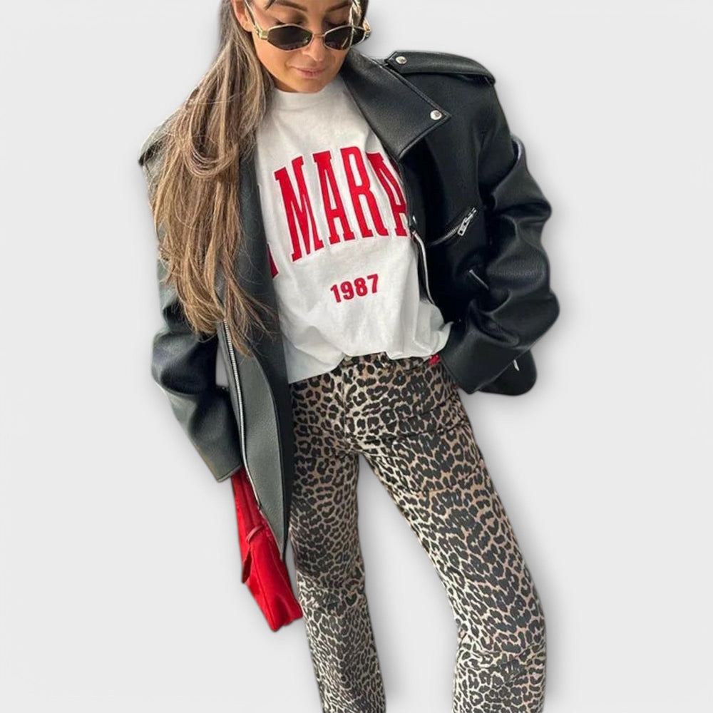 Chandra - Calças de ganga vintage leopardo