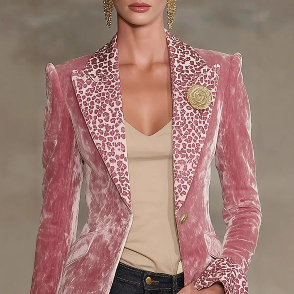 Perpétua | Blazer de Veludo com Lapela Leopardo