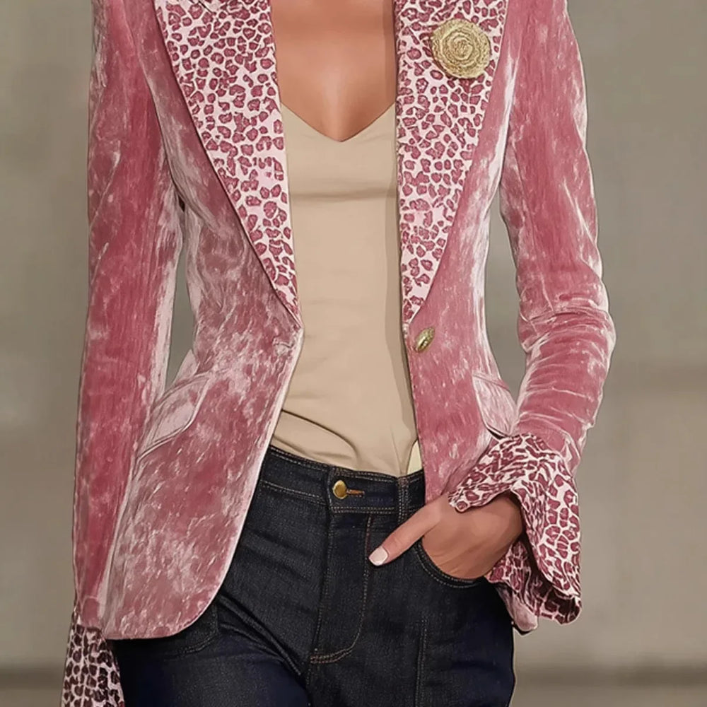 Perpétua | Blazer de Veludo com Lapela Leopardo