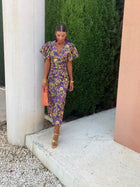 Estampado roxo e amarelo