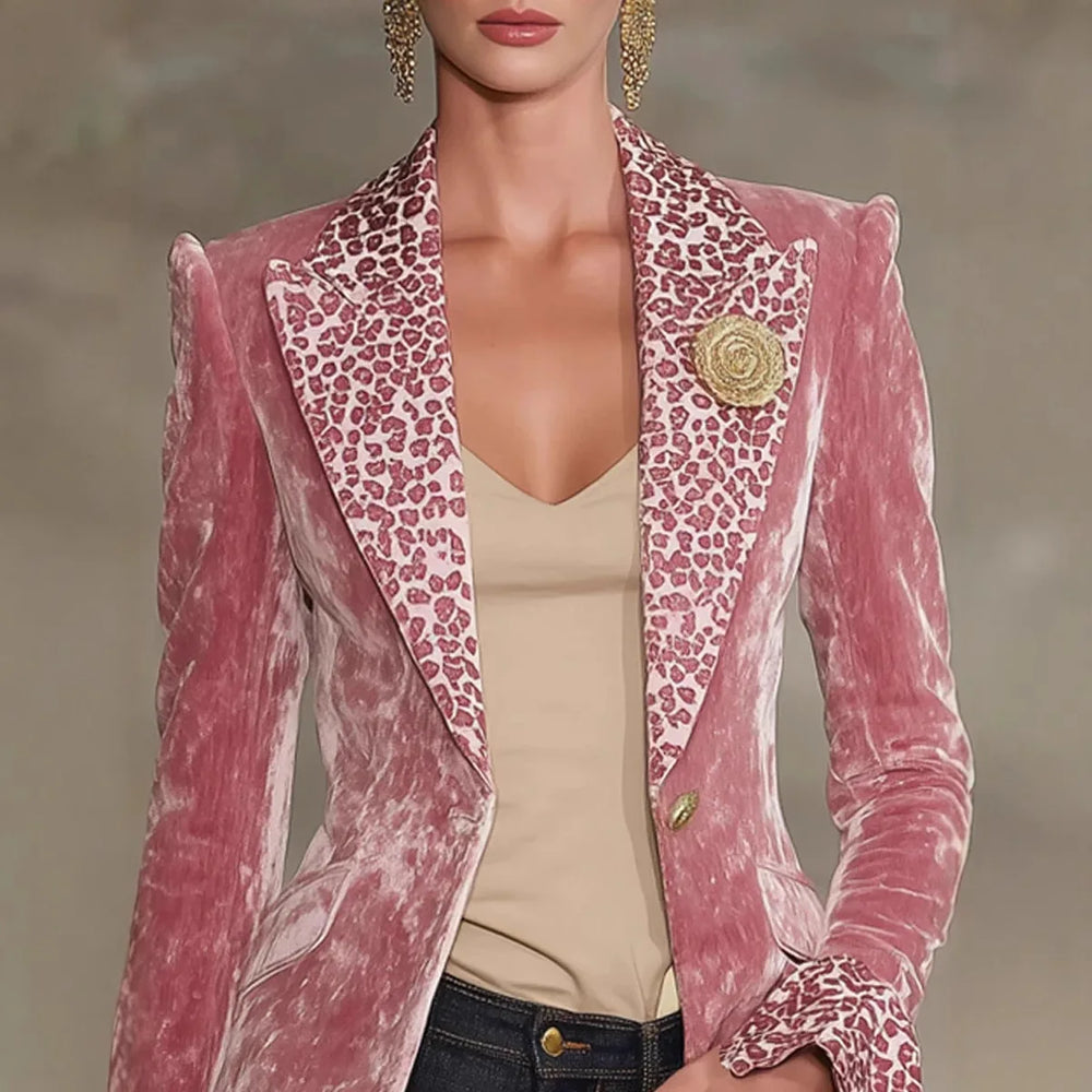 Perpétua | Blazer de Veludo com Lapela Leopardo