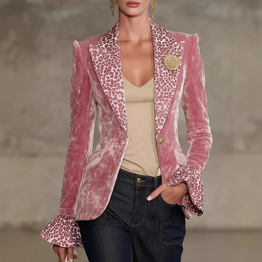 Perpétua | Blazer de Veludo com Lapela Leopardo