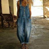Ana - Macacão Vintage em Algodão Macio com Aspeto de Denim