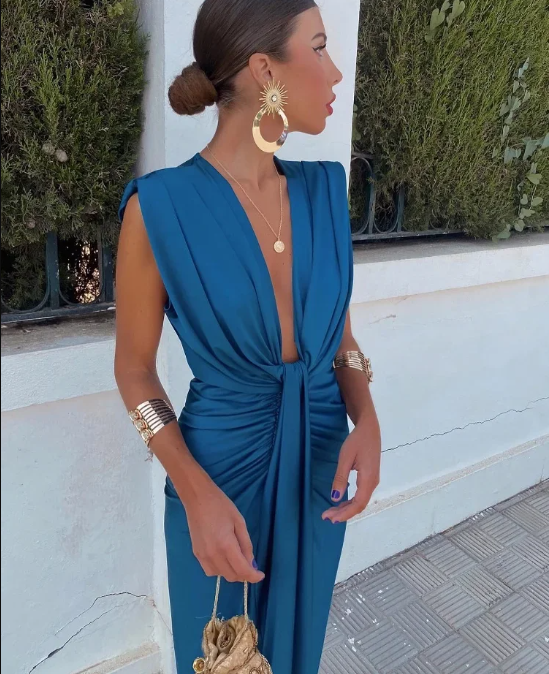 Eugénia | Vestido de Noite Drapeado Elegante