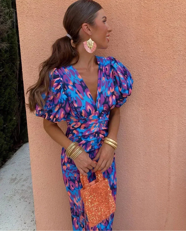 Raquel | Vestido Midi com Mangas Tufadas