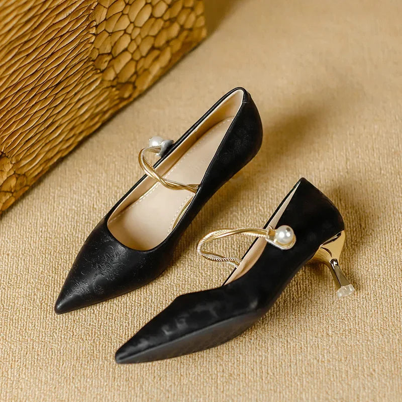 Luciana | Sapatos de Salto com Tira de Pérolas