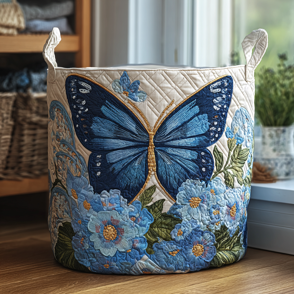 Borboleta e Flores | Cesto de Roupa Feito à Mão