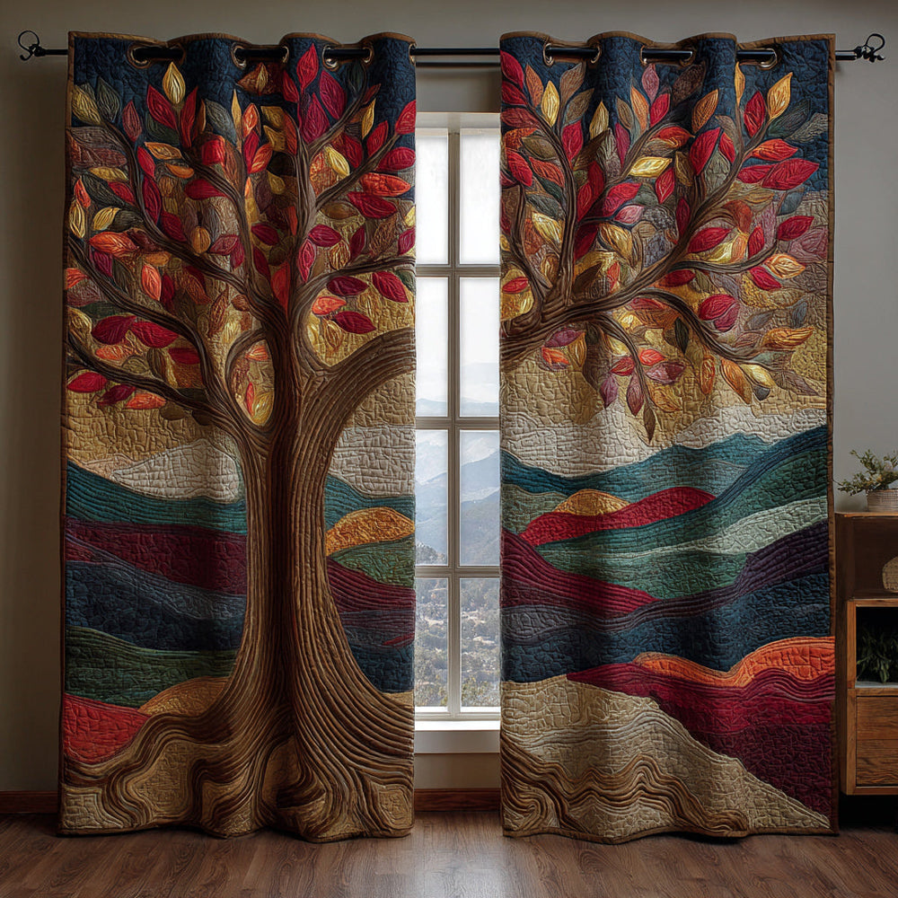 Cortinado Acolchoado Árvore da Vida ao Pôr do Sol