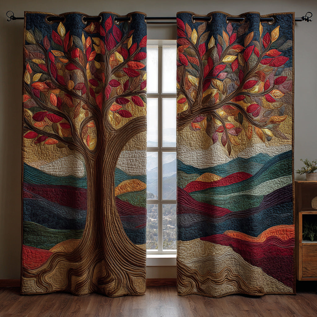 Cortinado Acolchoado Árvore da Vida ao Pôr do Sol