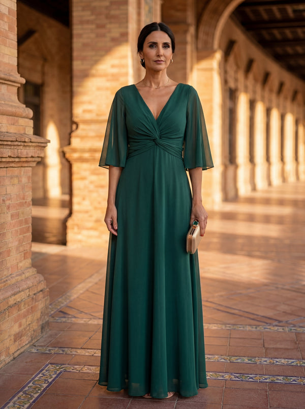 Lúcia - Vestido de chiffon com decote em V