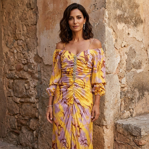 Gregória | Vestido Comprido Floral com Decote Profundo