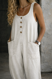 Vânia - Macacão de Algodão Denim Vintage Lavado