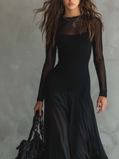 Nina - Vestido maxi preto em tule de corte solto