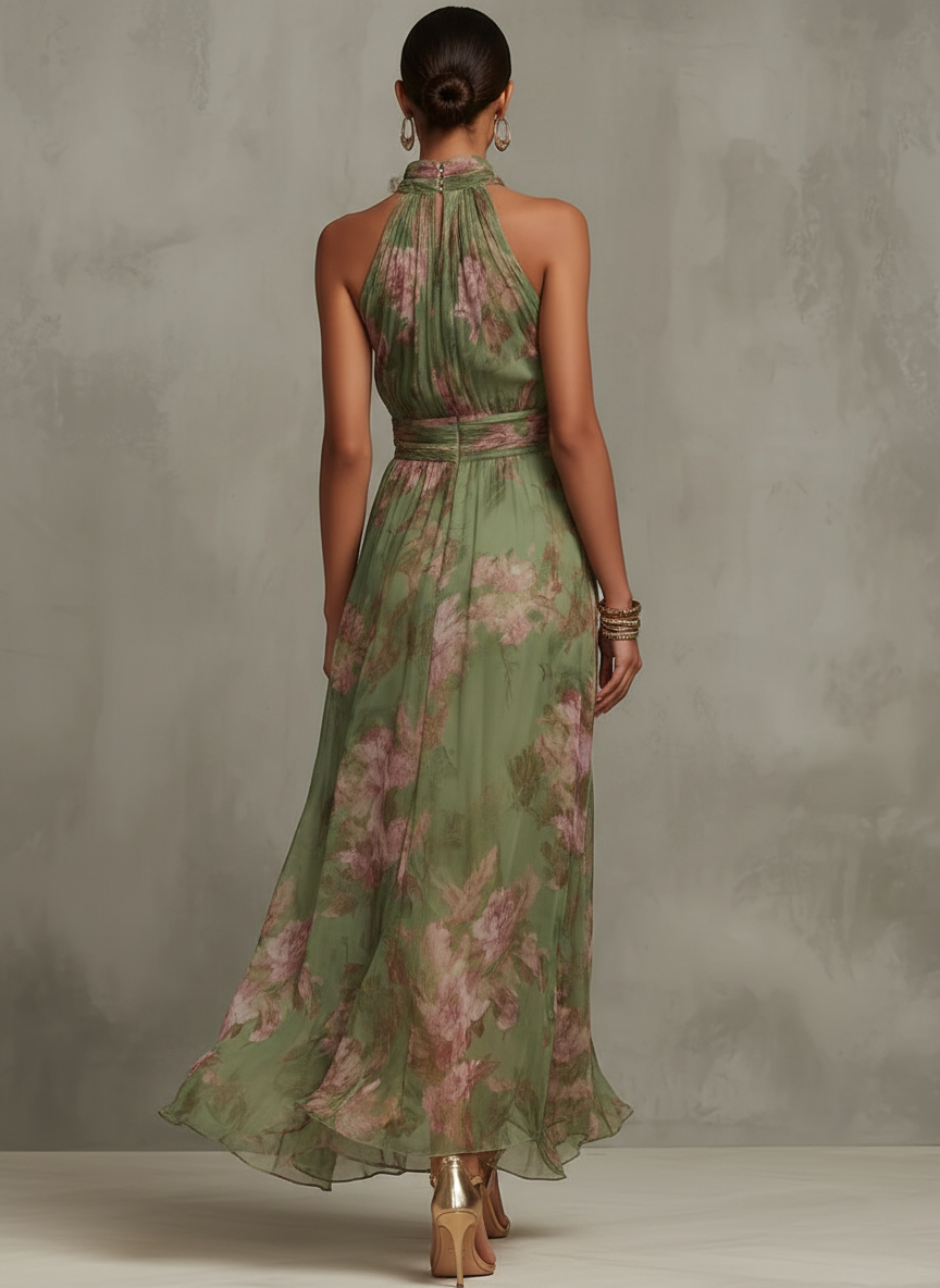 Lídia | Vestido Comprido Floral de Decote Halter
