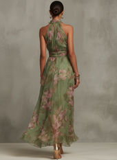 Lídia | Vestido Comprido Floral de Decote Halter