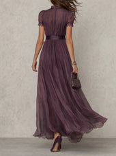Flávia - Vestido longo roxo com decote