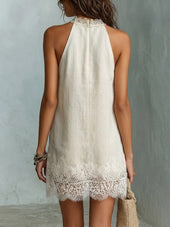 Blanche | Elegantna kratka obleka s halter izrezom, umazano bela